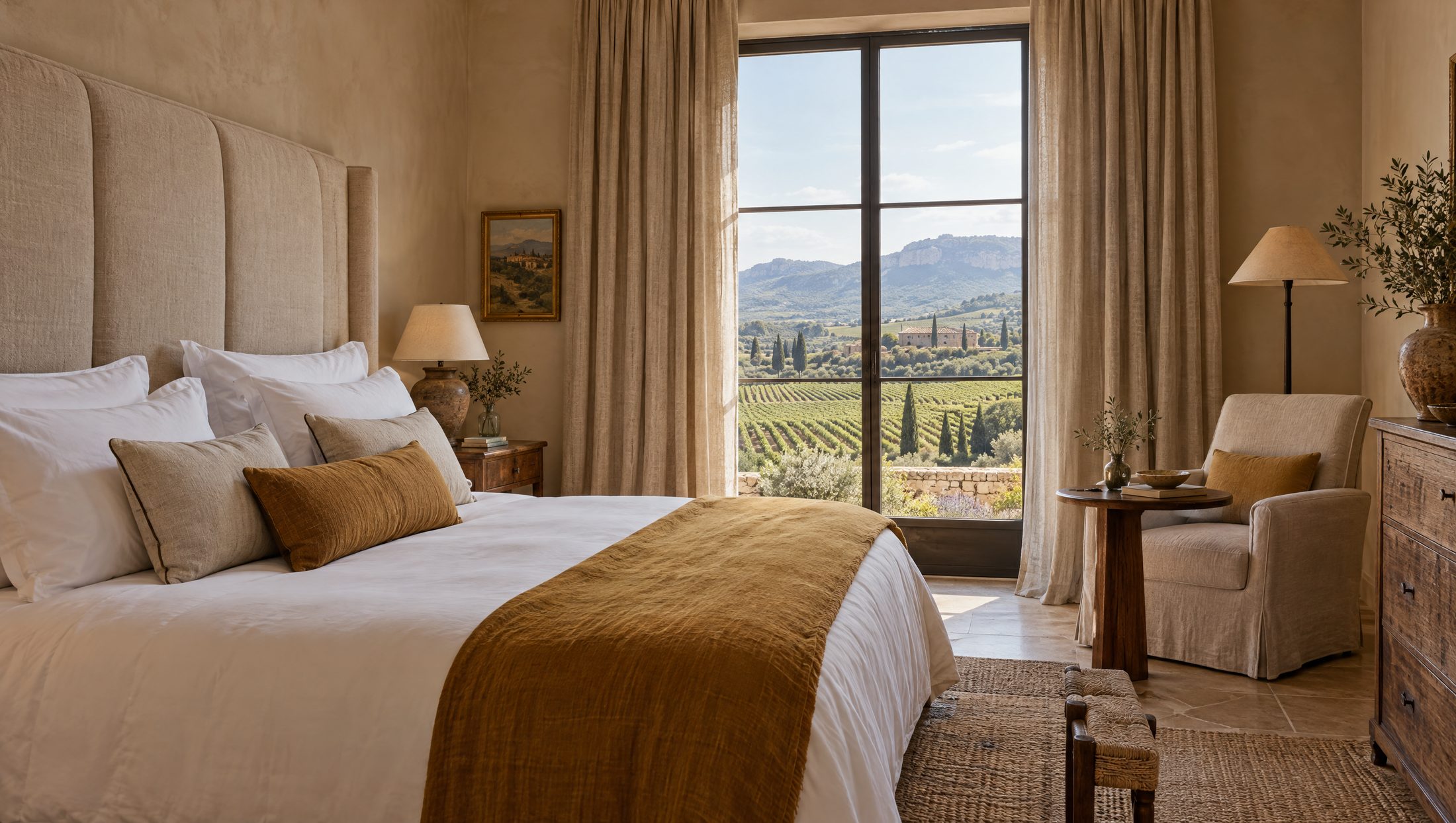 Suite d'hôtel du Luberon habillée de lin